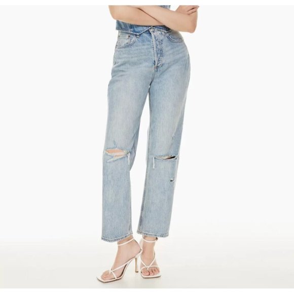 Denim Forum Denim - Denim Forum Joni High Rise Loose Jeans Light Wash Knee Holes Distressed